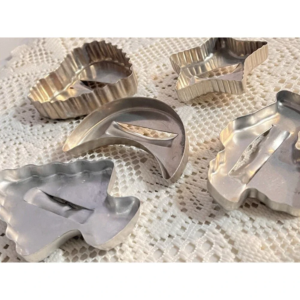 Vintage Aluminum Christmas Cookie Cutter Set Santa Tree Heart Moon Star 5 Pc
